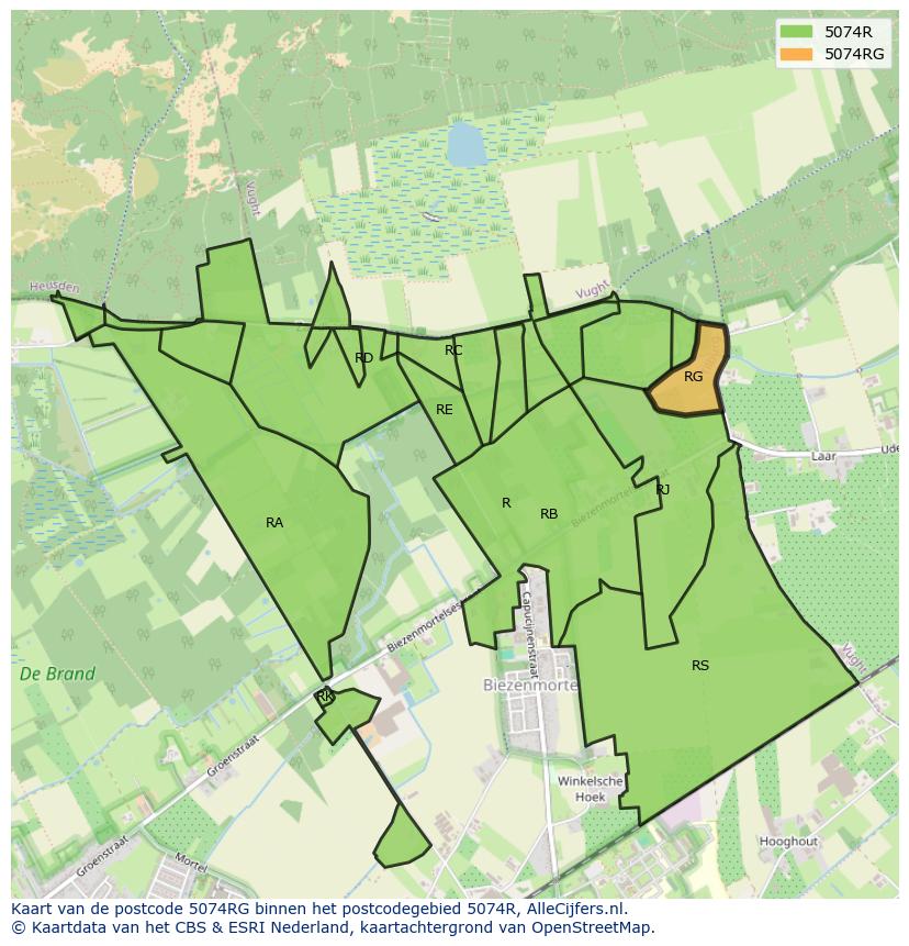 Afbeelding van het postcodegebied 5074 RG op de kaart.
