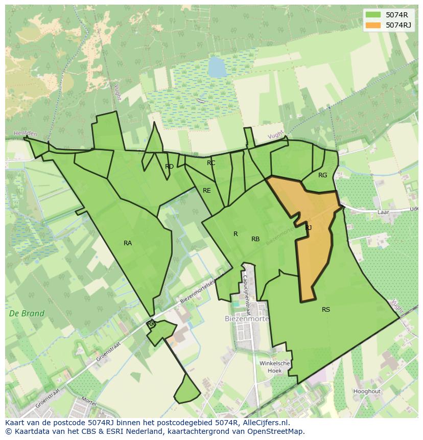 Afbeelding van het postcodegebied 5074 RJ op de kaart.