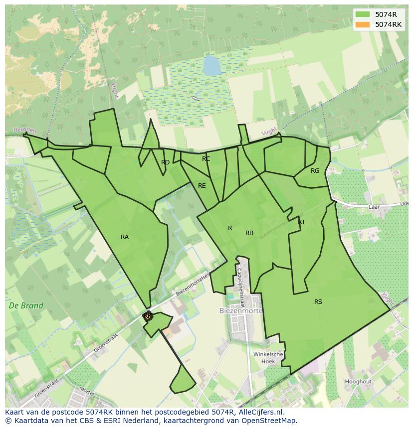 Afbeelding van het postcodegebied 5074 RK op de kaart.