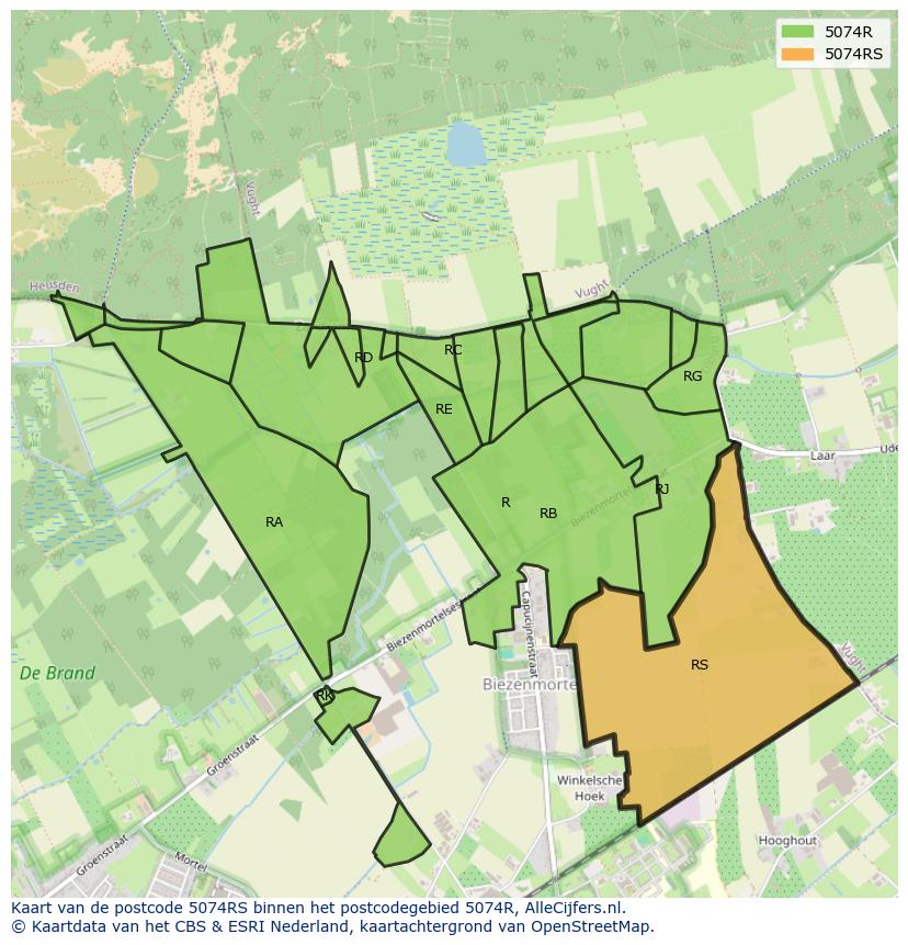 Afbeelding van het postcodegebied 5074 RS op de kaart.