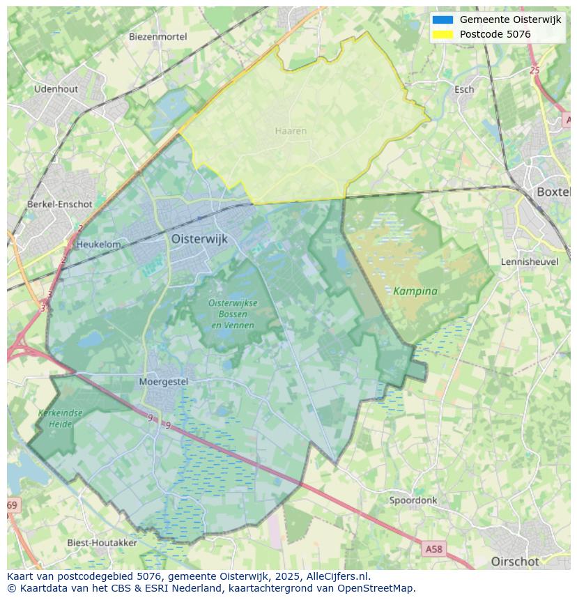 Afbeelding van het postcodegebied 5076 op de kaart.