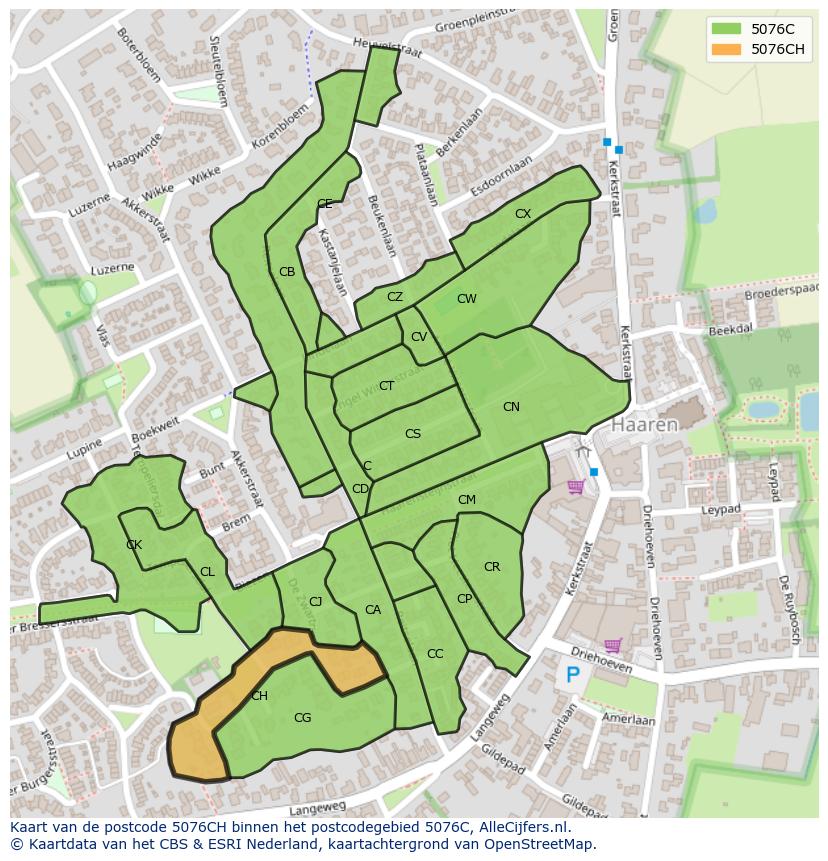 Afbeelding van het postcodegebied 5076 CH op de kaart.