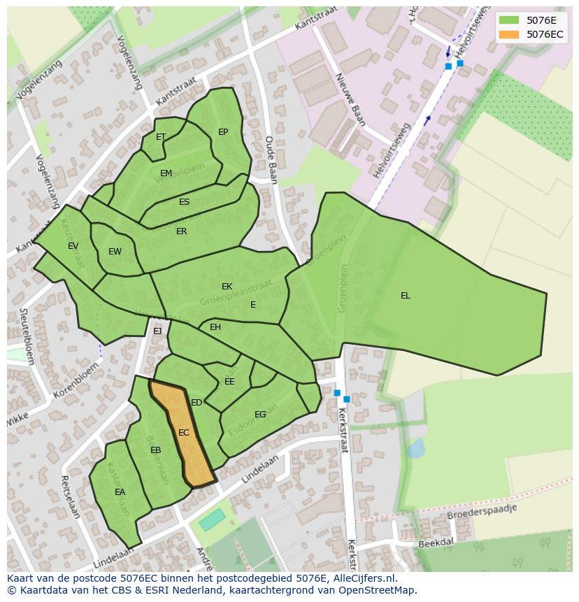 Afbeelding van het postcodegebied 5076 EC op de kaart.
