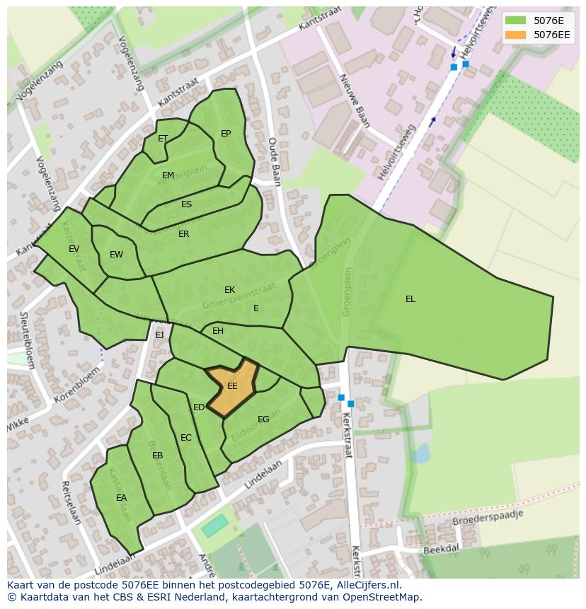 Afbeelding van het postcodegebied 5076 EE op de kaart.