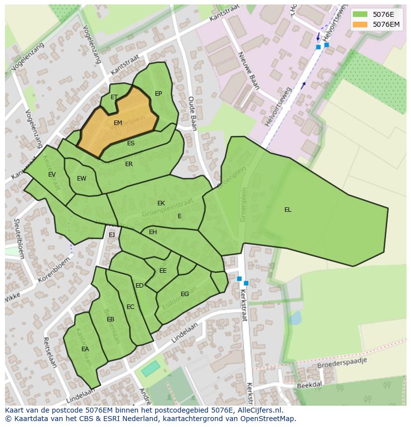 Afbeelding van het postcodegebied 5076 EM op de kaart.