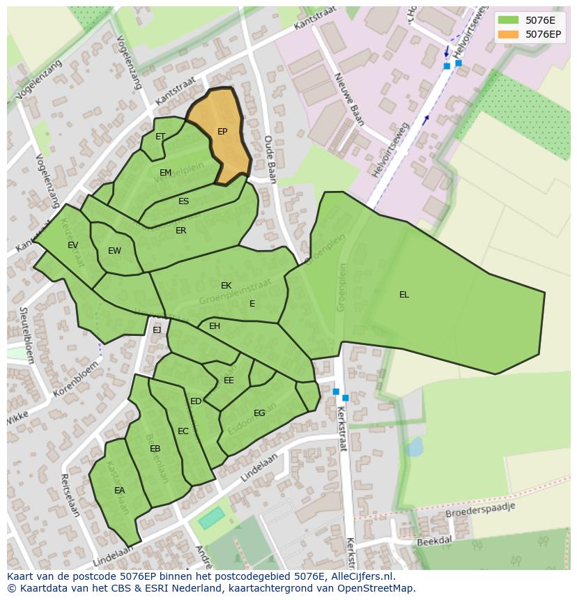 Afbeelding van het postcodegebied 5076 EP op de kaart.