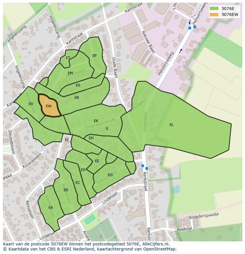 Afbeelding van het postcodegebied 5076 EW op de kaart.