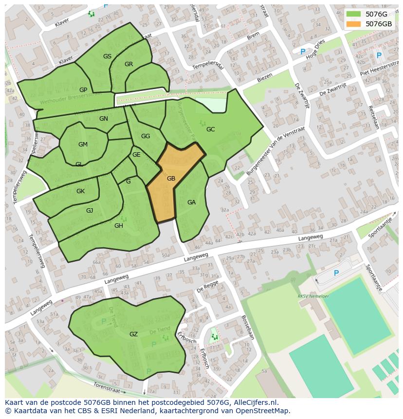Afbeelding van het postcodegebied 5076 GB op de kaart.