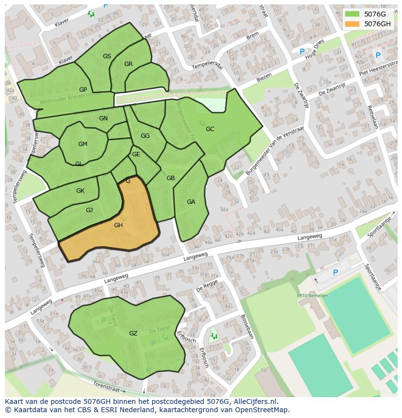 Afbeelding van het postcodegebied 5076 GH op de kaart.