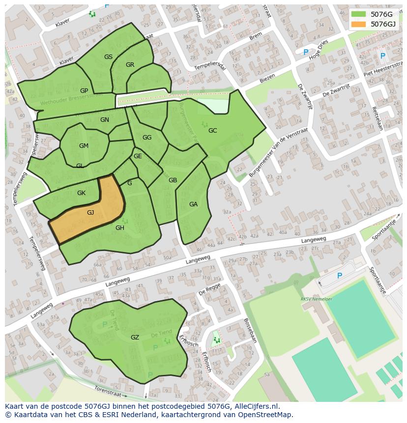 Afbeelding van het postcodegebied 5076 GJ op de kaart.