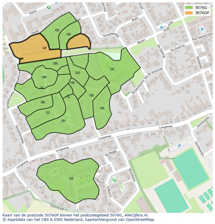 Afbeelding van het postcodegebied 5076 GP op de kaart.