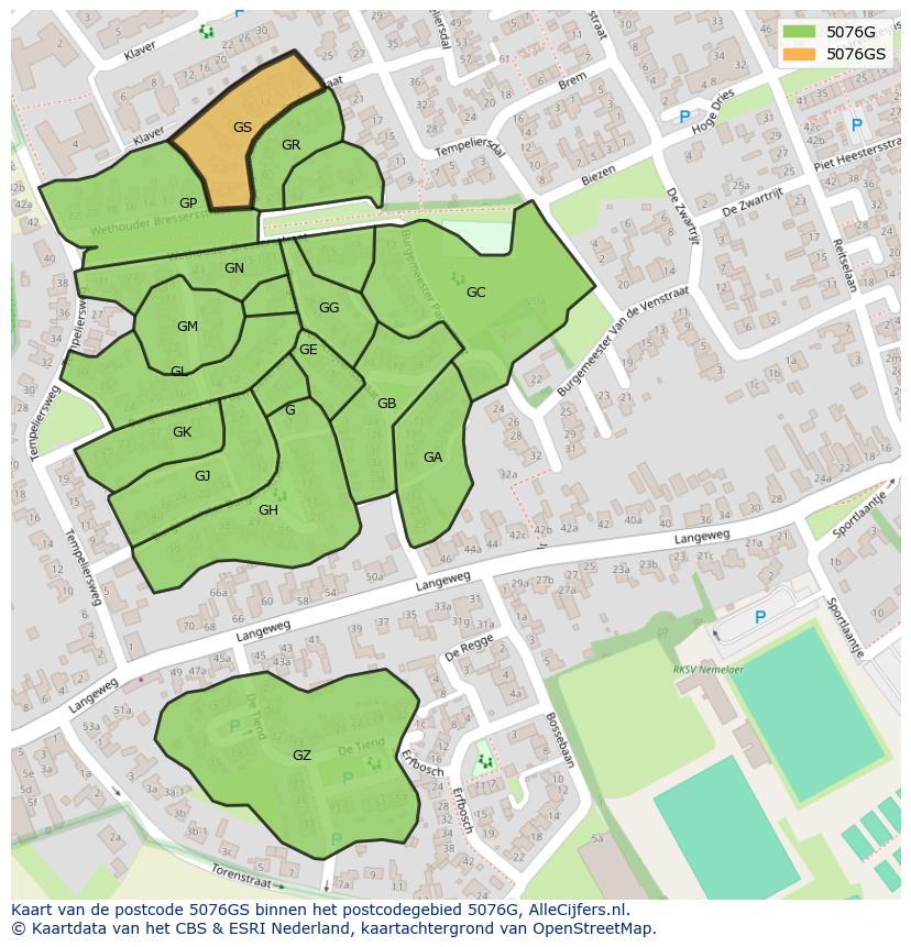 Afbeelding van het postcodegebied 5076 GS op de kaart.
