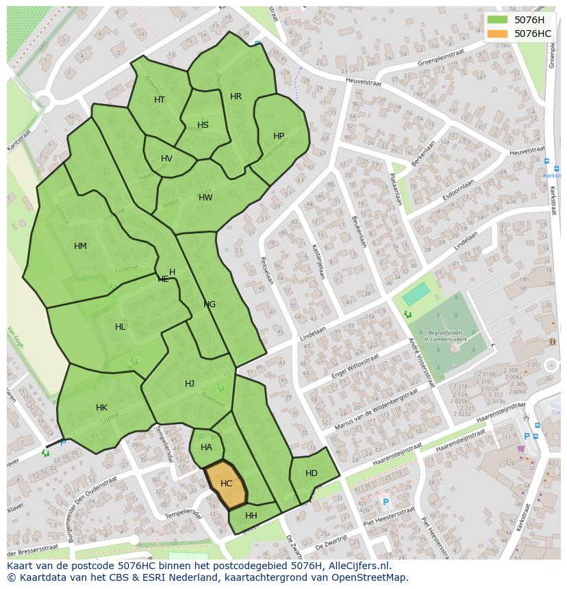 Afbeelding van het postcodegebied 5076 HC op de kaart.