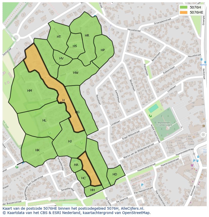 Afbeelding van het postcodegebied 5076 HE op de kaart.