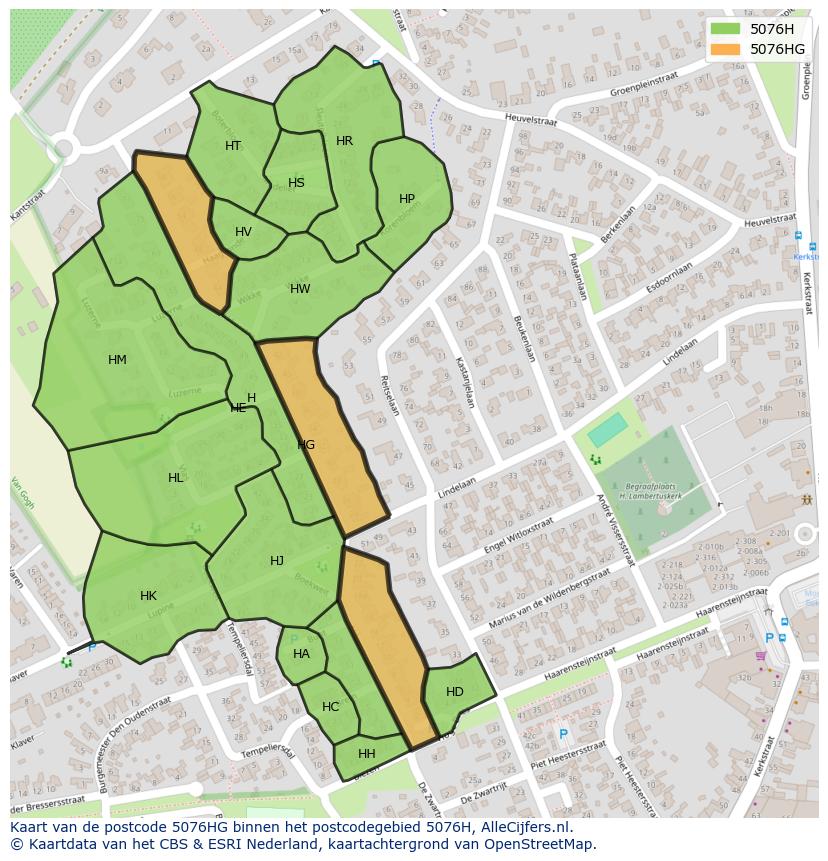 Afbeelding van het postcodegebied 5076 HG op de kaart.