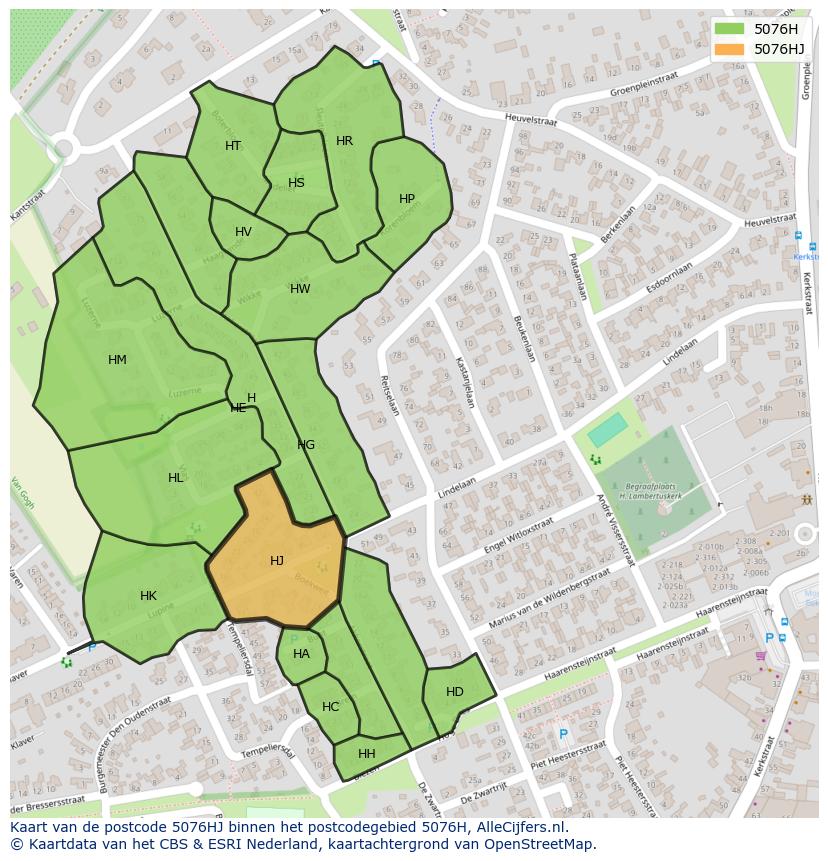 Afbeelding van het postcodegebied 5076 HJ op de kaart.