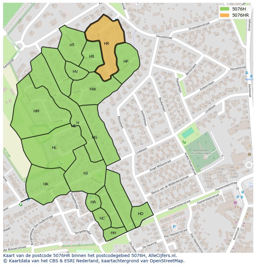 Afbeelding van het postcodegebied 5076 HR op de kaart.