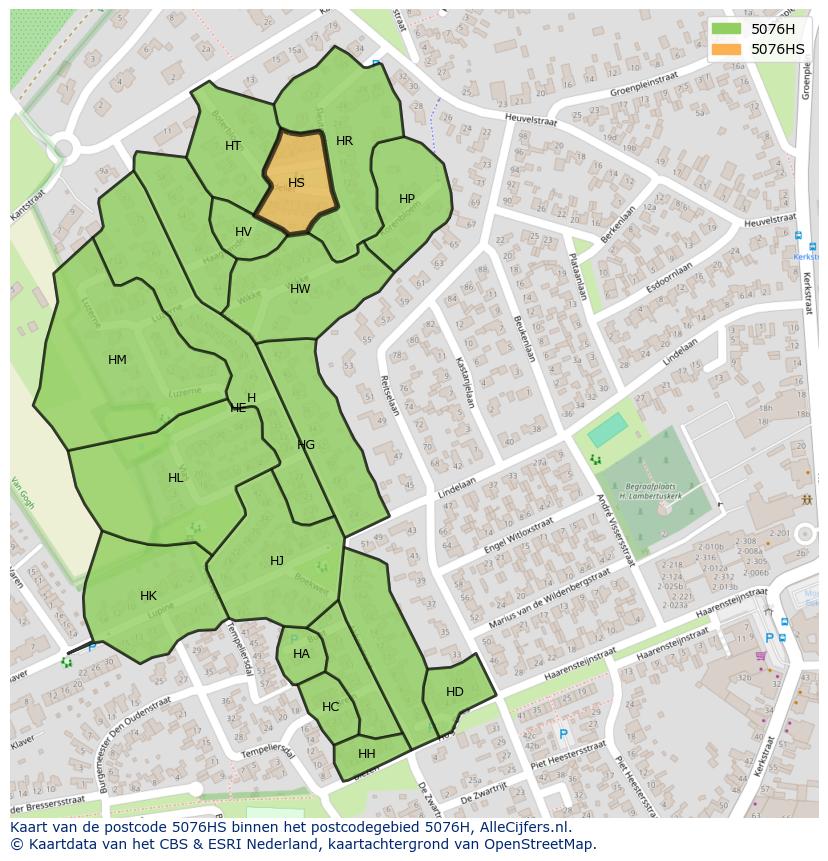 Afbeelding van het postcodegebied 5076 HS op de kaart.