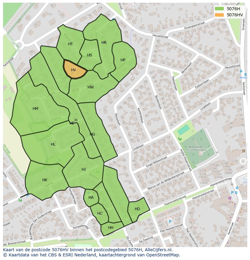 Afbeelding van het postcodegebied 5076 HV op de kaart.