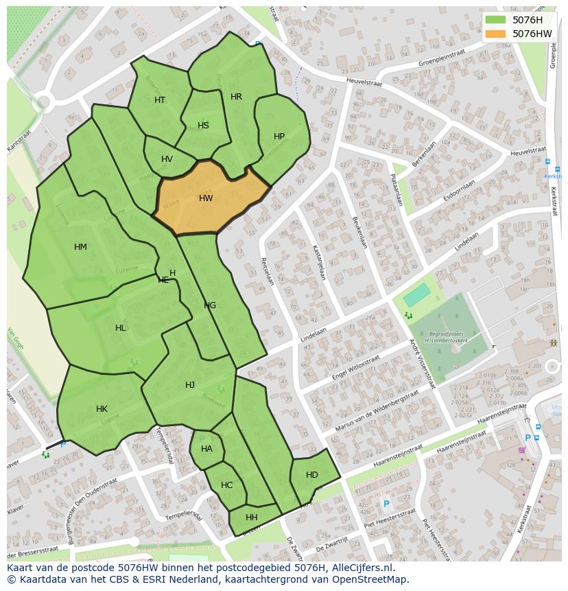Afbeelding van het postcodegebied 5076 HW op de kaart.