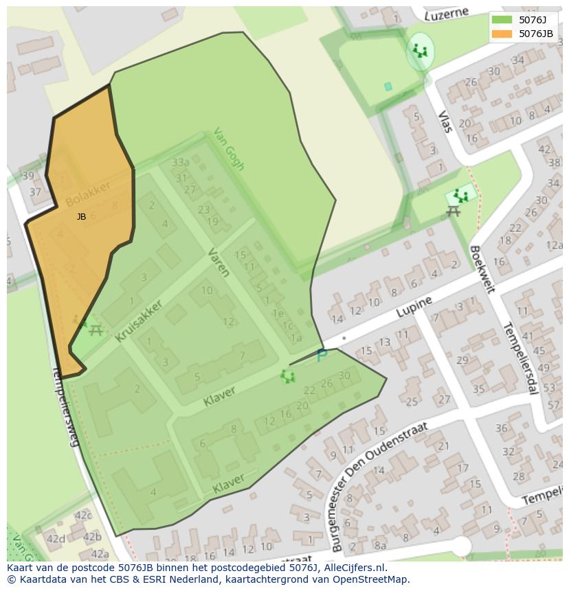 Afbeelding van het postcodegebied 5076 JB op de kaart.