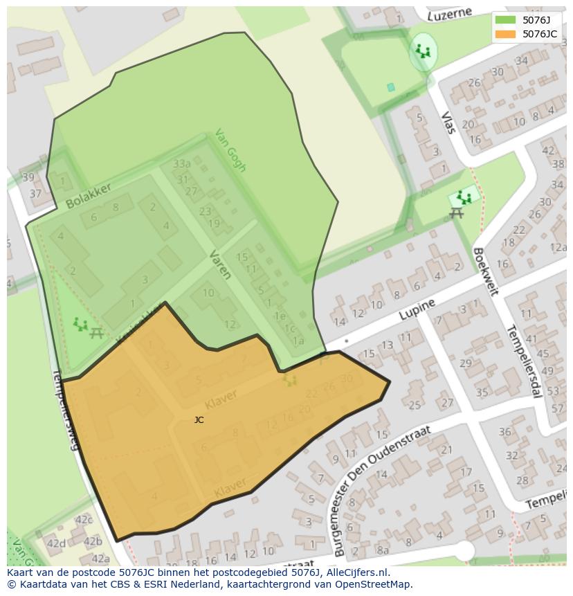 Afbeelding van het postcodegebied 5076 JC op de kaart.