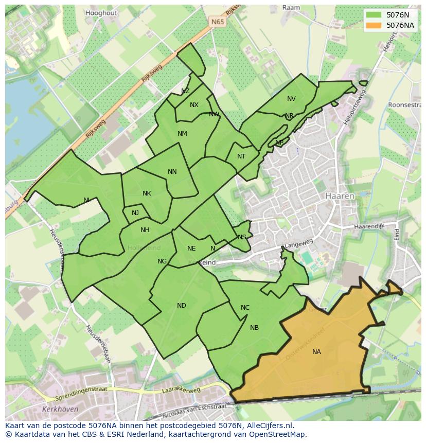 Afbeelding van het postcodegebied 5076 NA op de kaart.