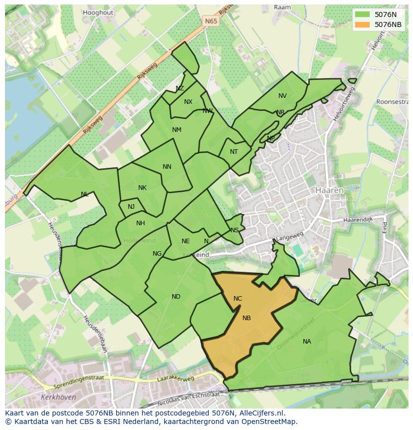 Afbeelding van het postcodegebied 5076 NB op de kaart.