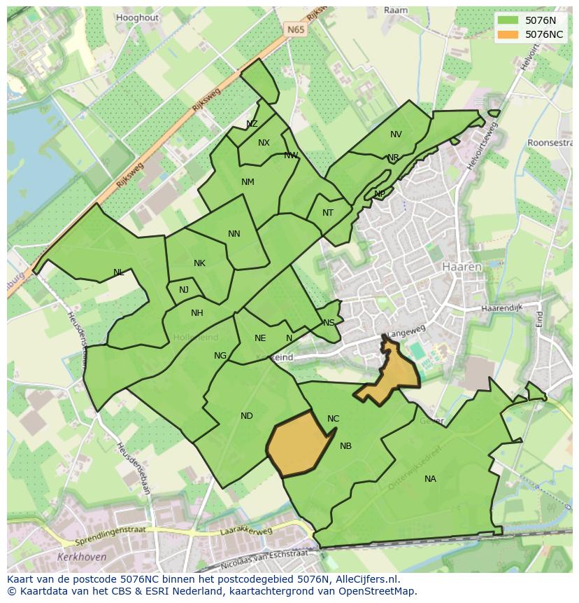 Afbeelding van het postcodegebied 5076 NC op de kaart.