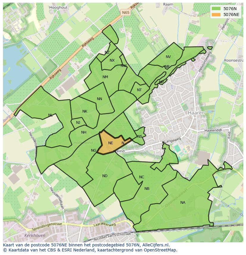 Afbeelding van het postcodegebied 5076 NE op de kaart.