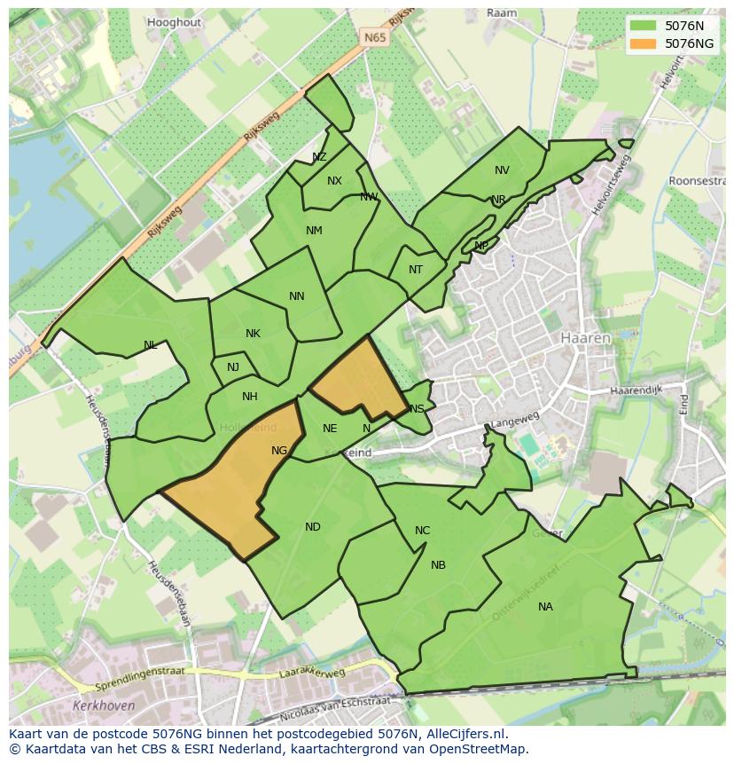 Afbeelding van het postcodegebied 5076 NG op de kaart.