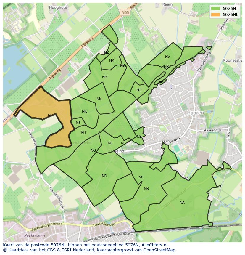 Afbeelding van het postcodegebied 5076 NL op de kaart.