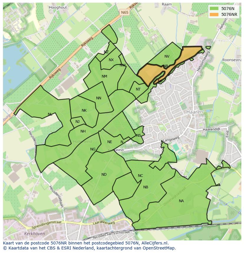 Afbeelding van het postcodegebied 5076 NR op de kaart.