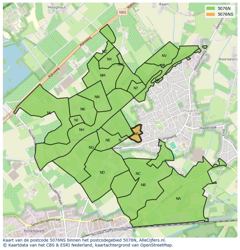 Afbeelding van het postcodegebied 5076 NS op de kaart.