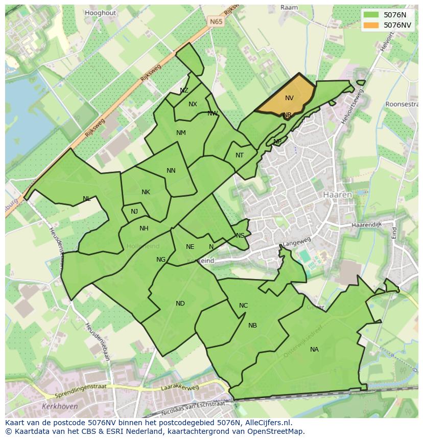 Afbeelding van het postcodegebied 5076 NV op de kaart.