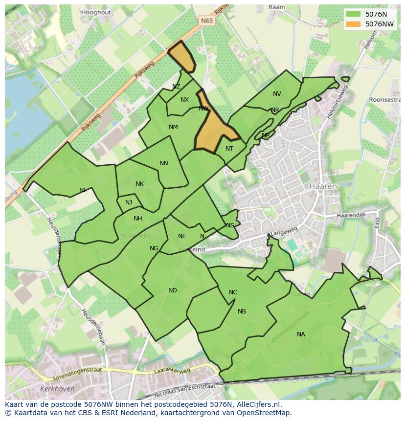 Afbeelding van het postcodegebied 5076 NW op de kaart.
