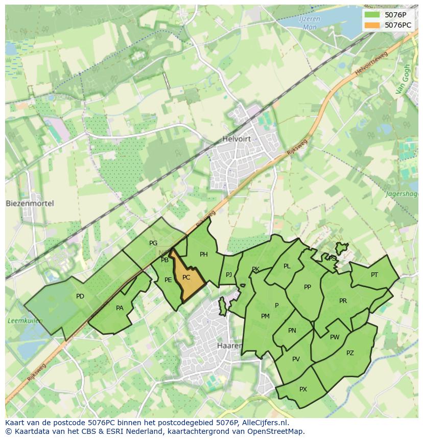 Afbeelding van het postcodegebied 5076 PC op de kaart.