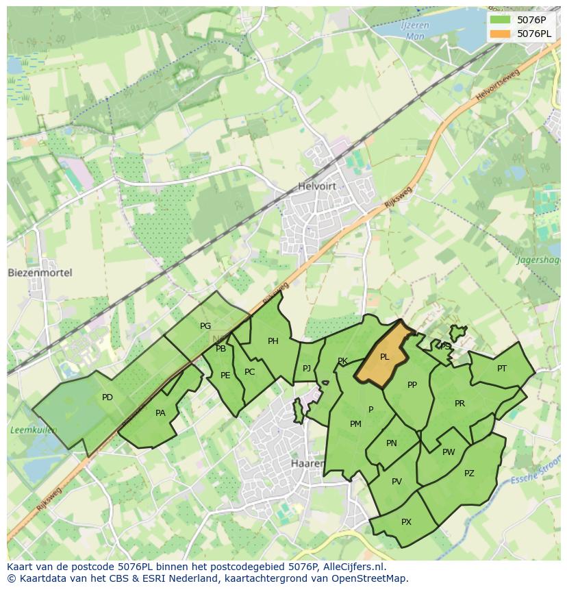 Afbeelding van het postcodegebied 5076 PL op de kaart.