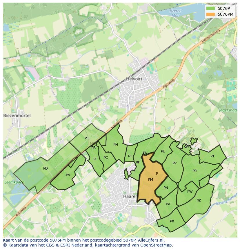 Afbeelding van het postcodegebied 5076 PM op de kaart.