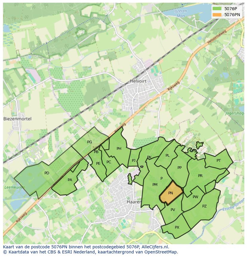 Afbeelding van het postcodegebied 5076 PN op de kaart.