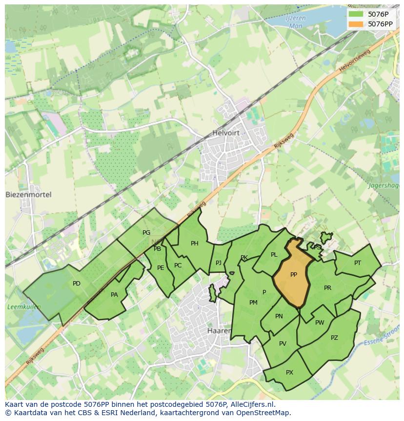 Afbeelding van het postcodegebied 5076 PP op de kaart.