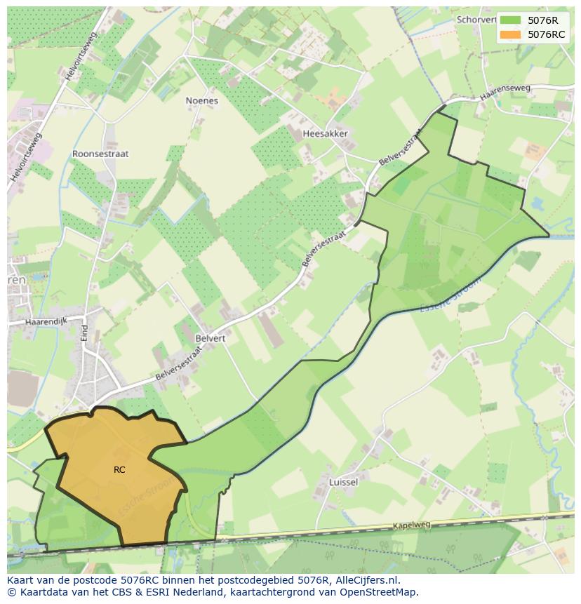 Afbeelding van het postcodegebied 5076 RC op de kaart.