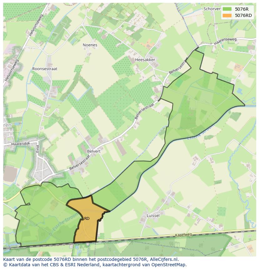 Afbeelding van het postcodegebied 5076 RD op de kaart.