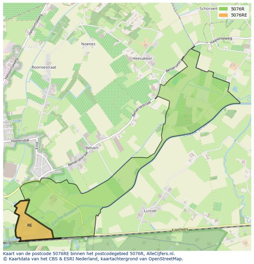 Afbeelding van het postcodegebied 5076 RE op de kaart.