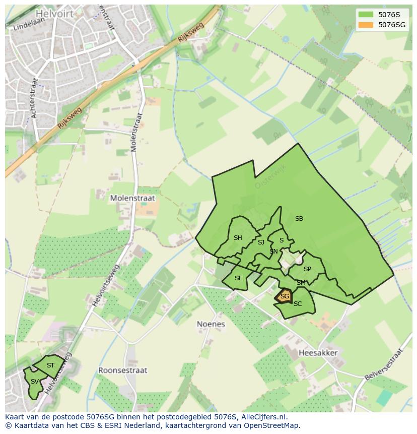 Afbeelding van het postcodegebied 5076 SG op de kaart.