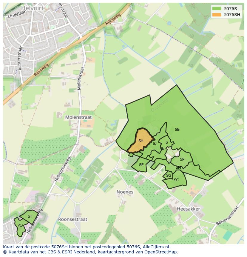 Afbeelding van het postcodegebied 5076 SH op de kaart.