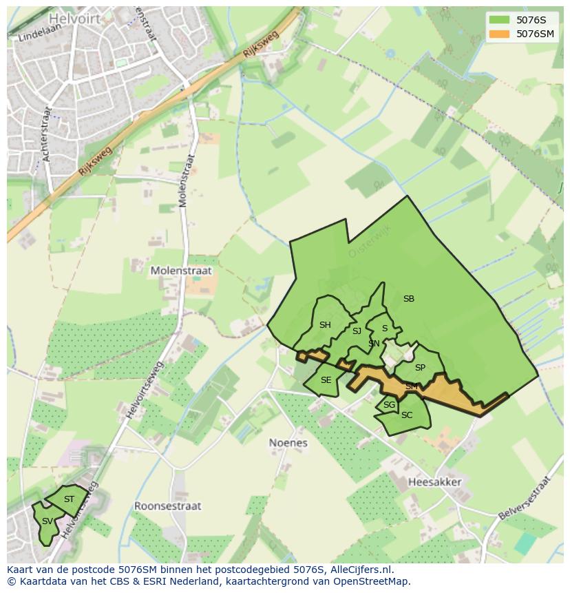 Afbeelding van het postcodegebied 5076 SM op de kaart.