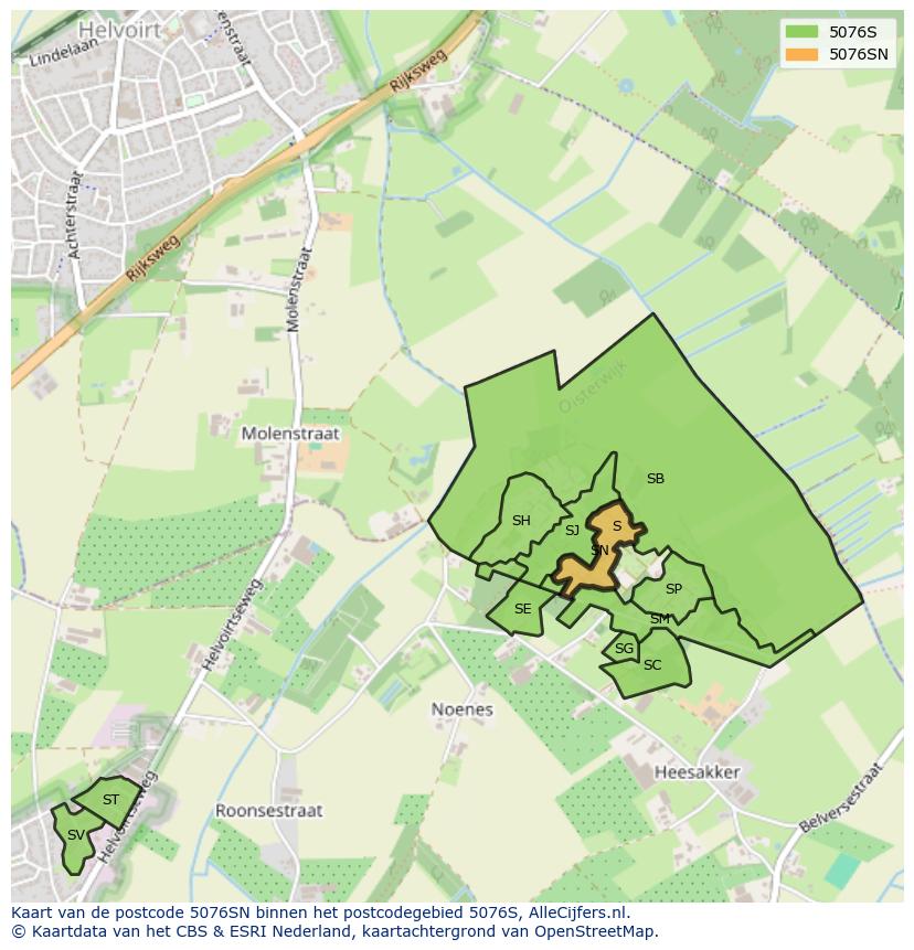 Afbeelding van het postcodegebied 5076 SN op de kaart.