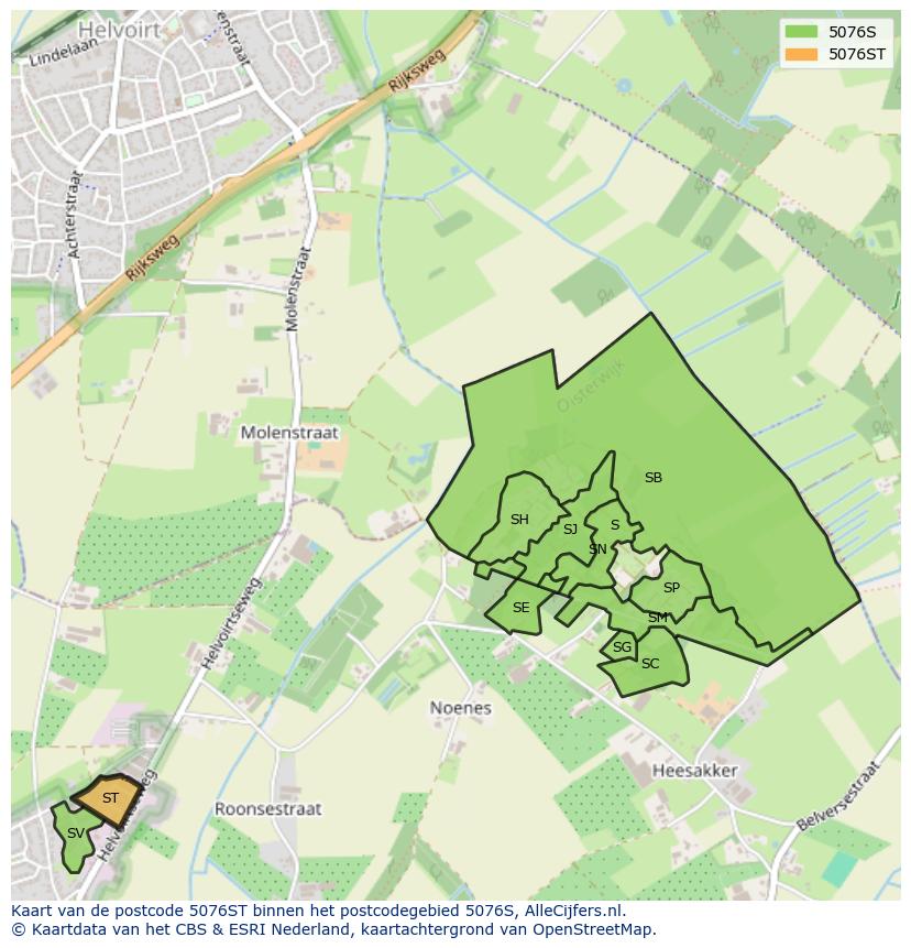 Afbeelding van het postcodegebied 5076 ST op de kaart.