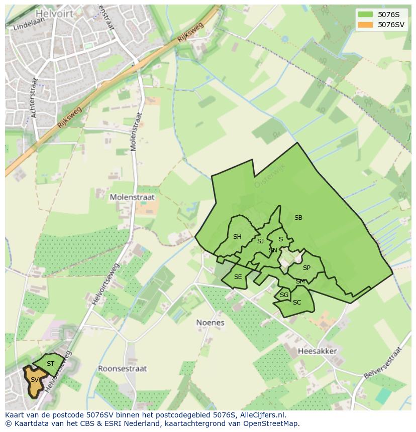Afbeelding van het postcodegebied 5076 SV op de kaart.